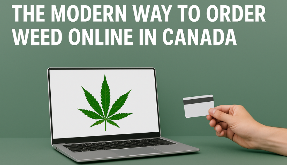 Modern shopping concept with cannabis, representing how to order weed online in Canada easily and discreetly