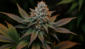 Black Tuna cannabis plant with dark purple and green leaves, highlighting its potent appearance and bold aroma