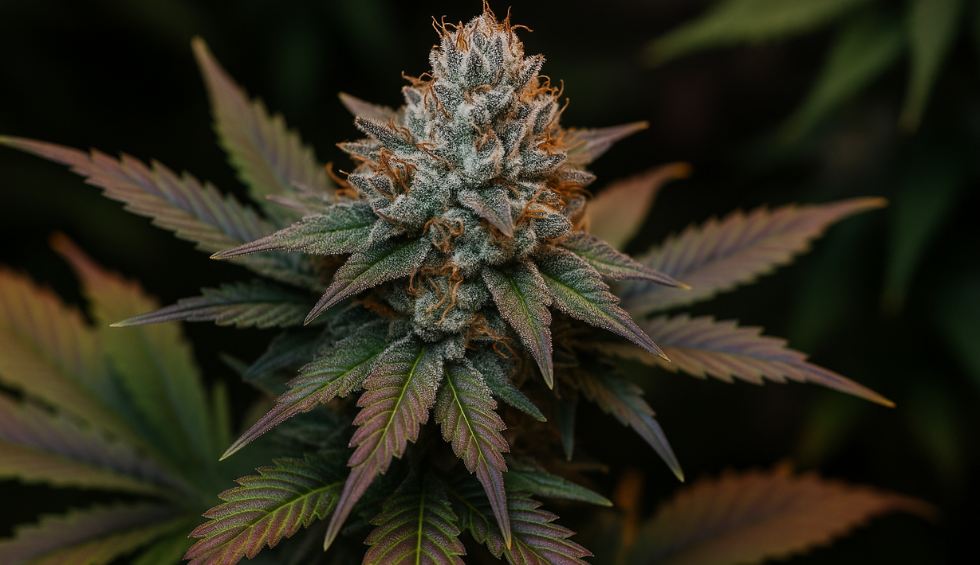 Black Tuna cannabis plant with dark purple and green leaves, highlighting its potent appearance and bold aroma