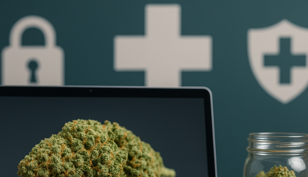 Cannabis buds and safety icons showing secure pot delivery in Canada