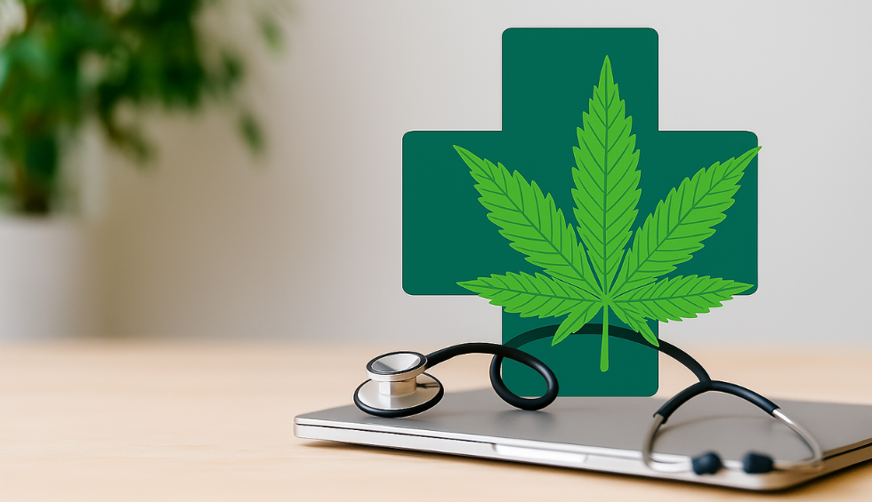 Stethoscope and cannabis icon representing medical benefits of GMO Cookies strain