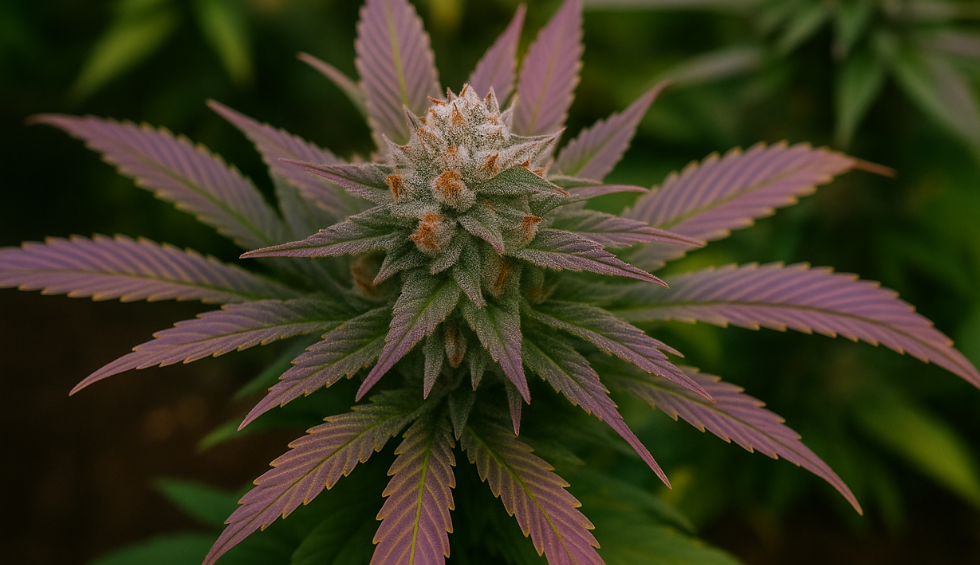 Candyland weed plant with vibrant purple and green leaves, showcasing one of the best Sativa strains in Canada