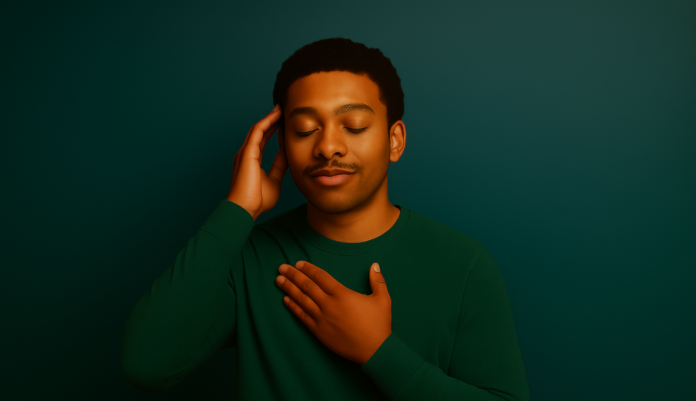 Man with closed eyes and a calm expression, symbolizing the relaxing and soothing effects of White Rhino strain