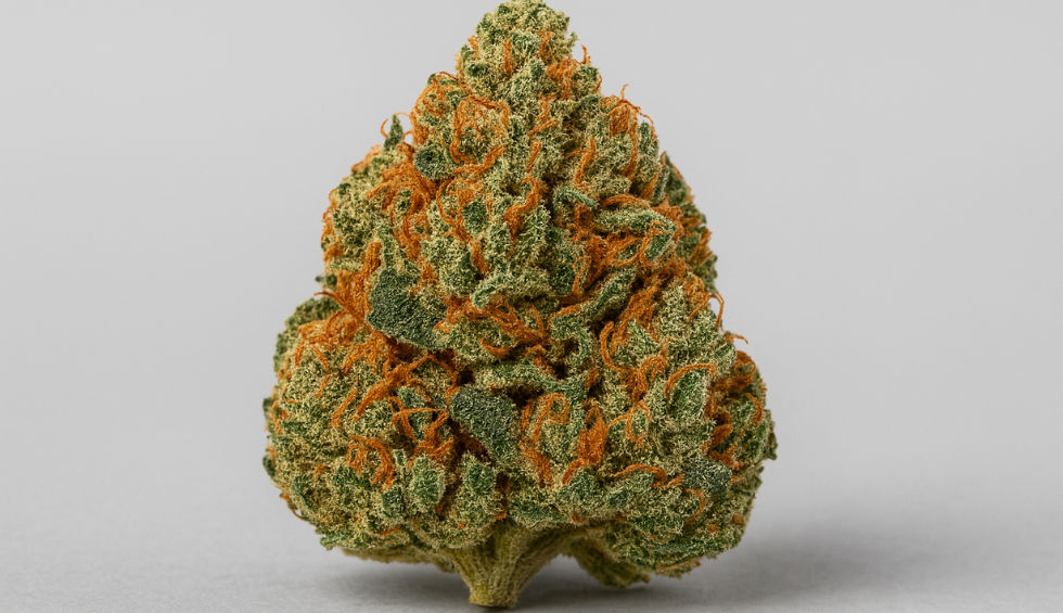 Blue Dynamite cannabis bud close-up featuring vibrant orange hairs, a top underrated strain from our online weed dispensary