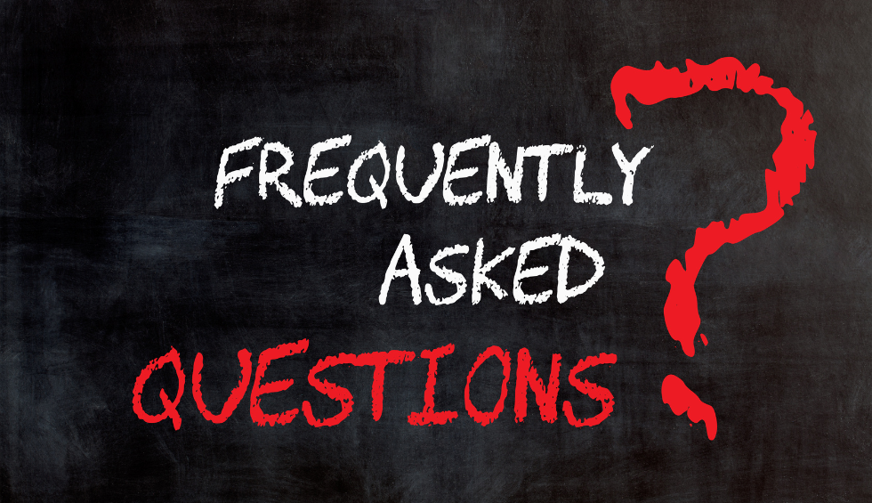 Frequently asked questions written on chalkboard with red question mark, related to buying weed online