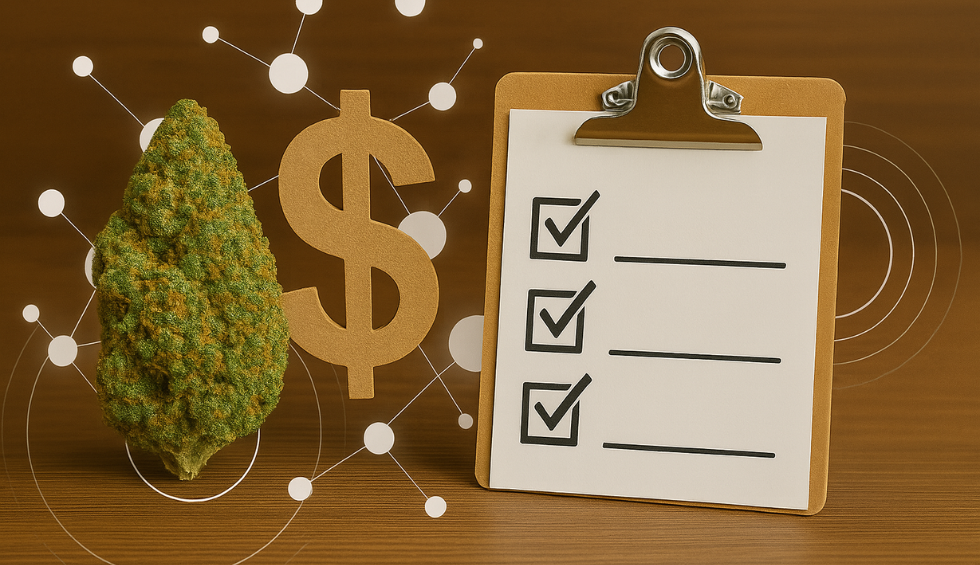 Cannabis bud with dollar sign and checklist, symbolizing key indicators of real value when buying cheap online weed
