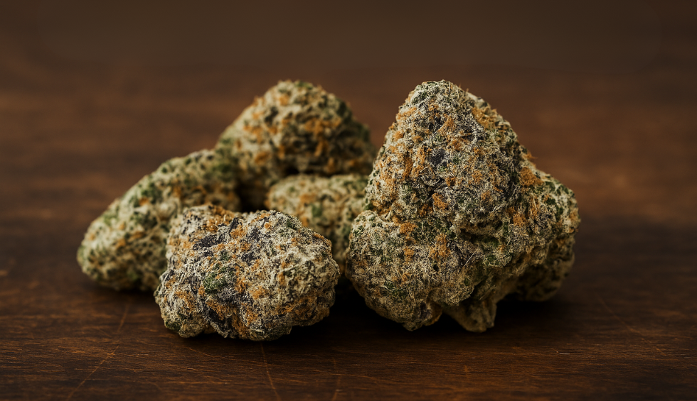 Close-up of Ice Cream Cake strain buds with frosty trichomes, ideal for evening chill and relaxation