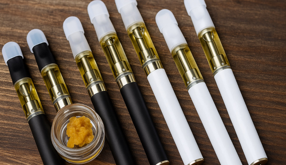 Multiple disposable dab pens bulk in Canada with cannabis concentrate jar, showing their rising popularity among vapers