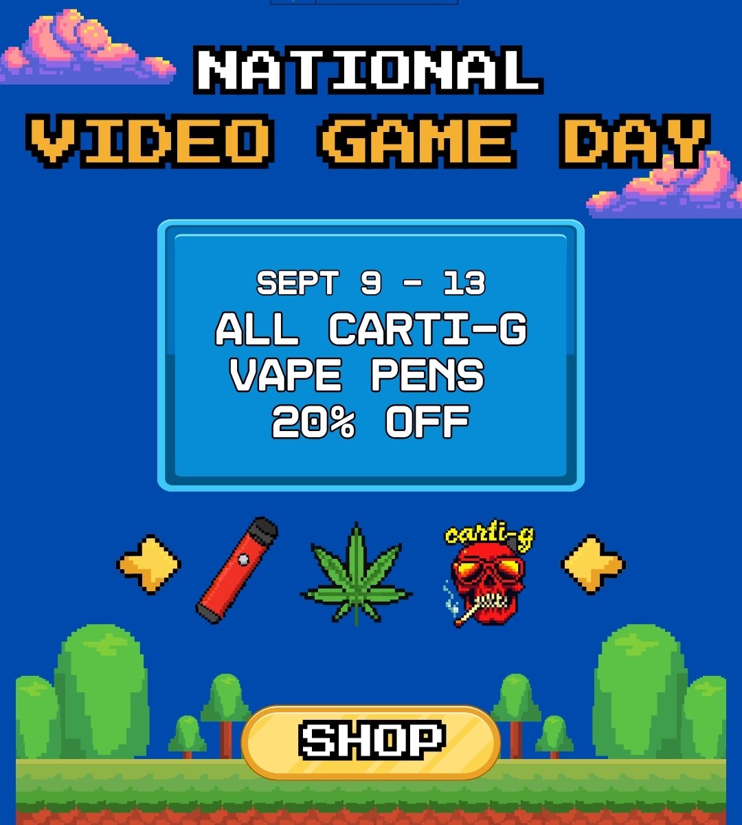 National Video Game Day | DNMN Dispensary Near Me Now All Cart-G THC Vape Pens 20% On Sale